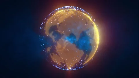 Abstract yellow planet earth spinning with futuristic high-tech particles b.. Video stock 231690438