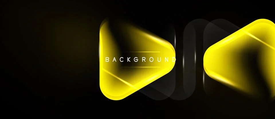 Abstract yellow play button design over black background. Modern, glowing e.. Stock Illustration