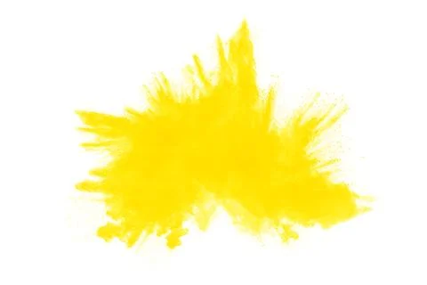 Abstract yellow powder explosion white on background. Yellow dust particle .. 스톡 일러스트