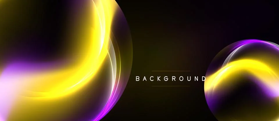 Abstract yellow, purple light flows. Dark background creates dramatic visual Illustrazione stock
