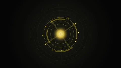 Abstract Yellow Radar Target with Concentric Circles and Dots on Dark Backg.. Stock Footage 346661682
