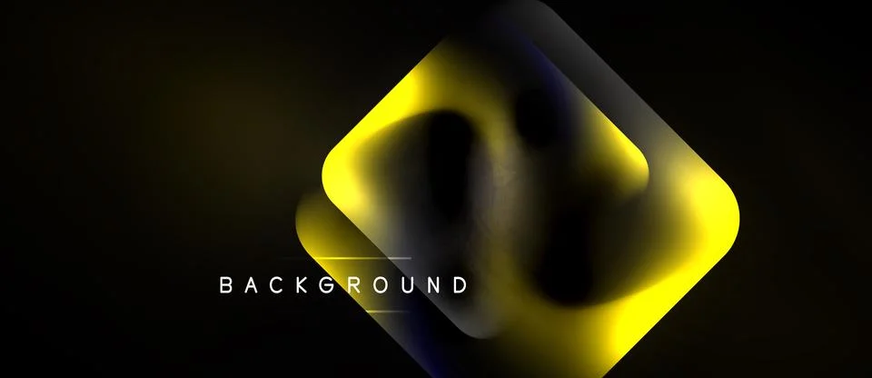 Abstract yellow shape dominates black background. Gradient lighting creates Illustrazione stock