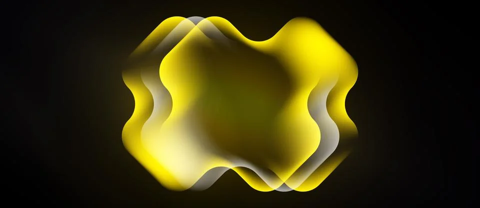 Abstract yellow shape, layered effect, dark background. Fluid forms suggest Stock Illustration