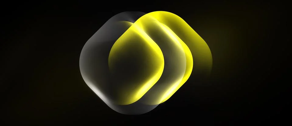Abstract yellow shape over black background. Smooth gradients create illusion Illustrazione stock