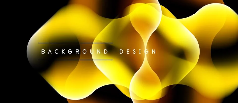 Abstract yellow shapes overlap, creating fluid design. Dark background Stock Illustration