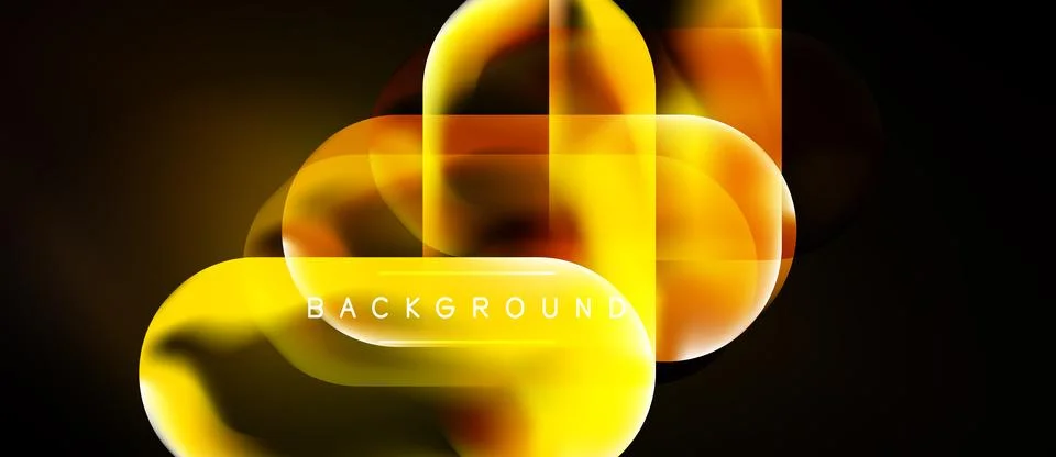 Abstract yellow shapes overlap, creating dynamic light effects. Dark backgrou Stock Illustration
