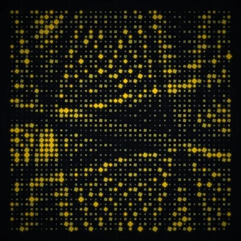 Abstract Yellow Square Grid Pattern Glowing on Dark Background - Digital Art Stock Footage 347809844