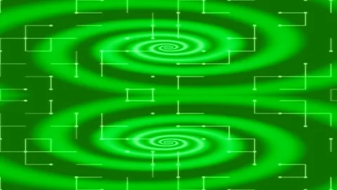 Abstract Yellow Swirling Vortex Background with Tech Grid and Energy Wave Stock Footage 335520482