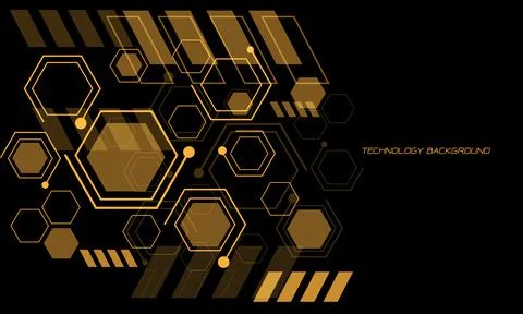 Abstract yellow technology geometric line on black with blank space design Stock Illustration