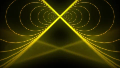 Abstract yellow tunnel glowing with light lines in a dark void Stock Footage 344295036