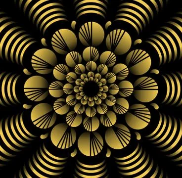 Abstract yellow vector flower patterns in fractal style on black background Stock Illustration