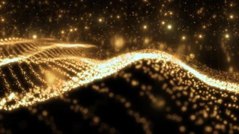 Abstract yellow wave lines from particles and dots of energetic magic with .. Illustrazione stock