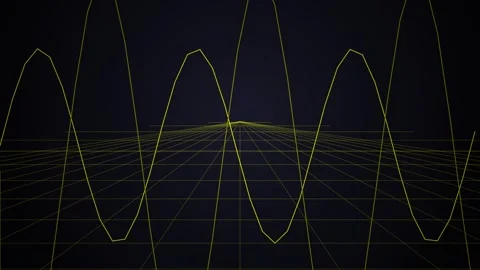 Abstract Yellow Waveform Animation Moving Over A Digital Grid Perspective Stock Footage 339925153