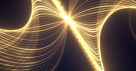 Abstract yellow waves from lines and dots particles of glowing swirling fut.. Stock Illustration