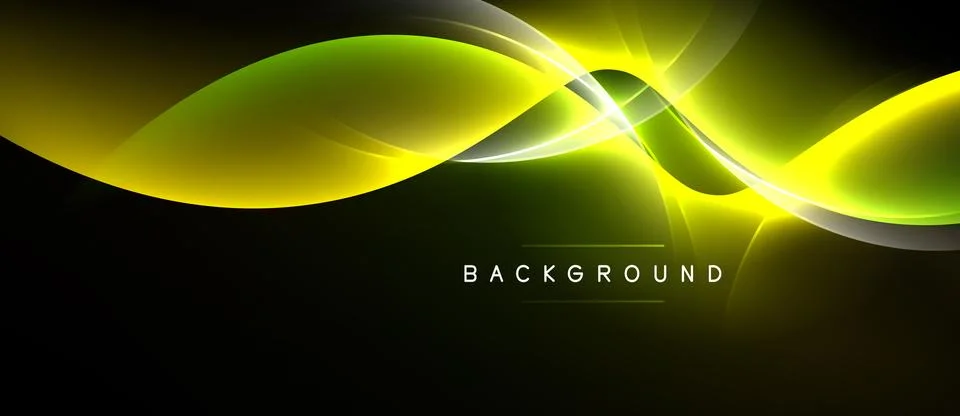 Abstract yellow waves over black background. Dynamic lines create modern visu Stockillustratie
