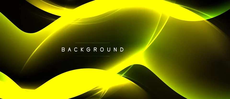 Abstract yellow waves over black backdrop. Bright light creates dynamic, fl.. 스톡 일러스트