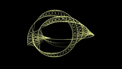 Abstract yellow wireframe shape rotating and transforming dynamic motion clip Stock Footage 327519690