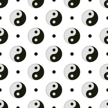 Abstract Ying Yang Seamless Pattern Vector on on Isolated White Background Stock Illustration