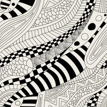 Abstract zentangle doodle waves seamless pattern. Stock Illustration