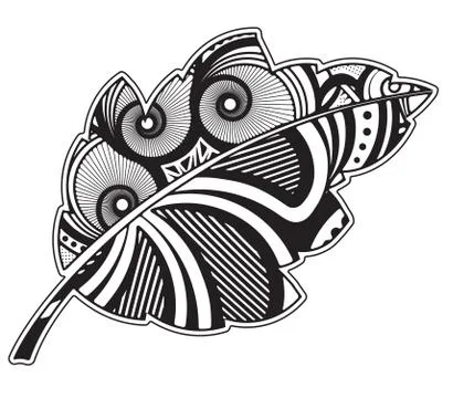 Abstract, zentangle shape of leaf. Doodle style black illustration. Illustrazione stock