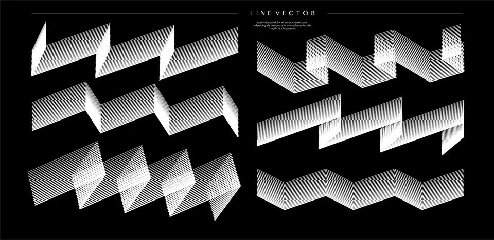 Abstract zig zag wave line design template set. Modern amplitude sharp line art. Stock Illustration