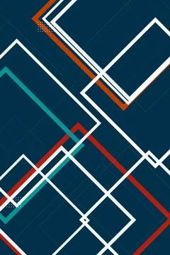 Abstract zigzag and rectangular frame lines in blue, white, and red overlap.. Stock Illustration