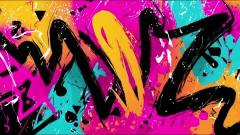 Abstract Zigzag Graffiti Background With Black Bolt on Neon Paint Stock-Footage 315513473