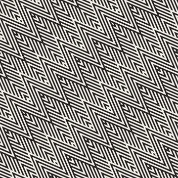 Abstract ZigZag Parallel Stripes. Vector Seamless Pattern. Repeating Monochrome Stock Illustration