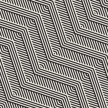 Abstract ZigZag Parallel Stripes. Vector Seamless Pattern. Repeating Monochrome Illustrazione stock