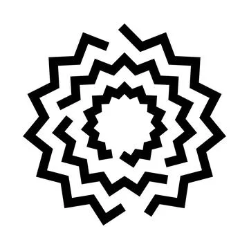 Abstract zigzag sun gear symbol expanding concentric waves Illustrazione stock