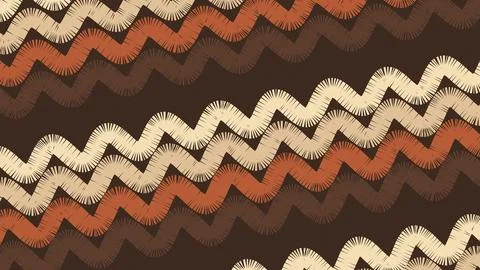 Abstract zigzag waves in cream, rust, and brown hues across a dark background Stock Illustration