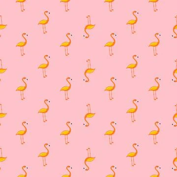 Abstract zoo tropic seamless pattern with orange hand drawn flamingo ornament Stock Illustration