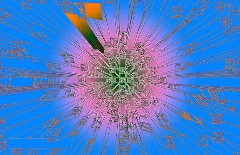 Abstract zoom blocks blue background pink disc Stock Illustration