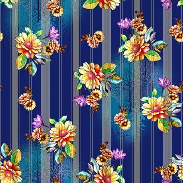 Abstract,Digital,Floral,Pattern,Illustration,With,Abstract,Blue,Background Stock Illustration