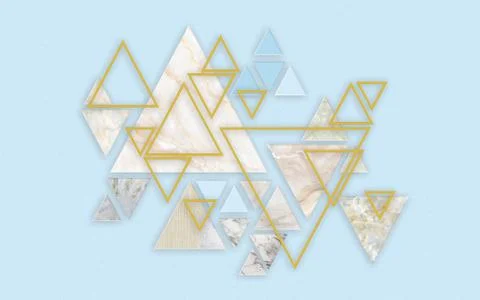 Abstraction on a blue background, marble triangles and triangular gold frames Stock Illustration