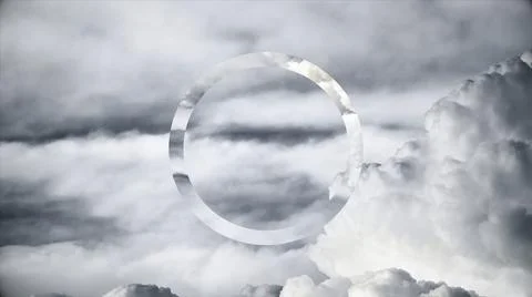 Abstraction cloudy sky with round. Animation of cloudy gray sky with mirror hoop Stock Illustration