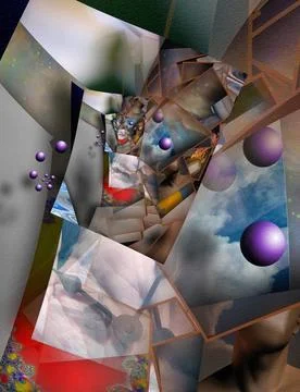 Abstraction Complex painting consist of differnt surreal pictires. Copyrig... Stock Photos