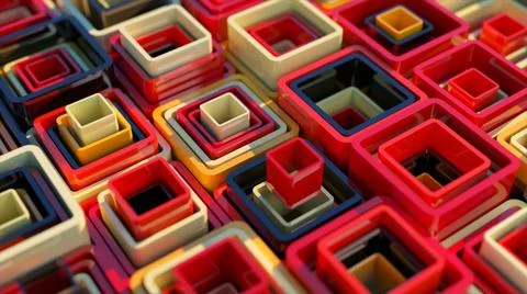 Abstraction concept. Square tubes are stacked inside each other. Red brown beige 스톡 일러스트