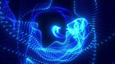 An abstraction consisting of intertwining luminous lines of blue and light blue. Stock-Footage 309027155