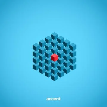 Abstraction from cubes with a central red cube, isometric image Illustrazione stock