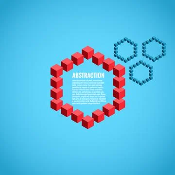 Abstraction from cubes with a central red cubes, isometric image Stock Illustration