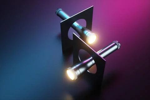 Abstraction from a flashlight and a square figure with a hole. 3d rendering i Illustrazione stock