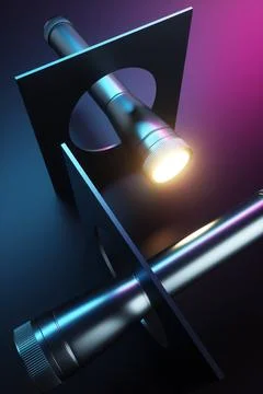 Abstraction from a flashlight and a square figure with a hole. 3d rendering i 스톡 일러스트
