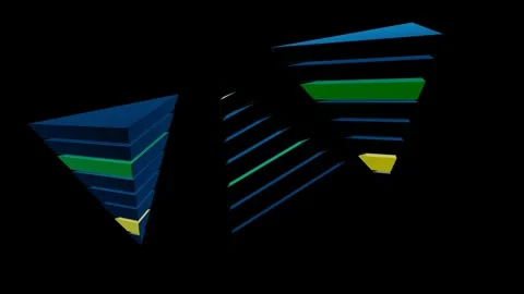 An abstraction of floating pyramids sparkling with neon. Video stock 163777155