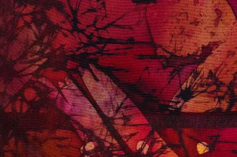 Abstraction, hot batik, background orange and red texture, handmade on silk  Stock Illustration