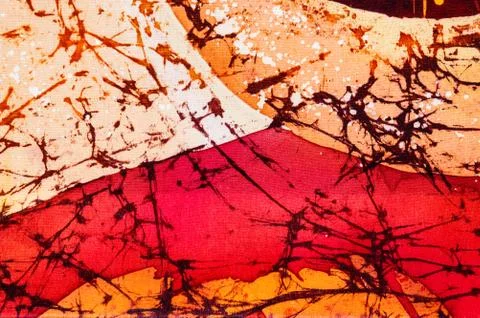 Abstraction, hot batik, background orange and red texture, handmade on silk Stock Illustration