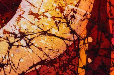Abstraction, hot batik, background orange and red texture, handmade on silk  Stock Illustration