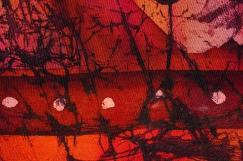 Abstraction, hot batik, background orange and red texture, handmade on silk  Stock Illustration