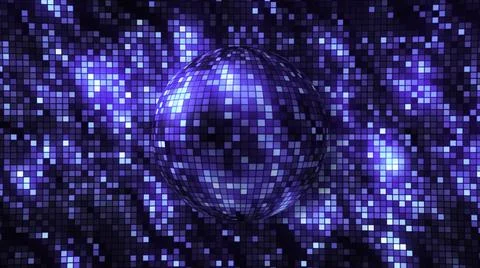 Abstraction. Motion. A disco ball made of small squares of blue color turns Stock Illustration