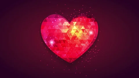 Abstraction red heart with mini sparkling triangles decorating it and sparkling Stock Footage 128352115